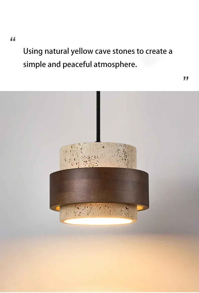 Led Pendant Lamp Bedroom Beside Chandelier Small Stone Light Wood Walnut Color Hanging Lighting Fixture Retro Bar Restaurant