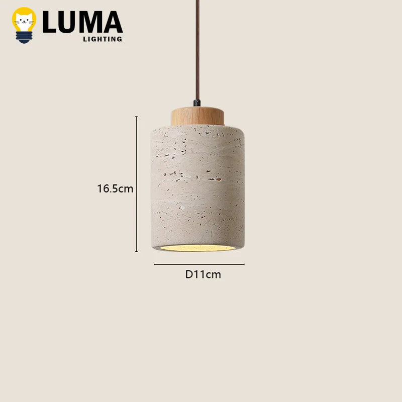Japanese Wabi-Sabi Stone Pendant Light, LED Yellow Travertine Hanging Lamp for Bedroom Bedside Kitchen Island Dining ...