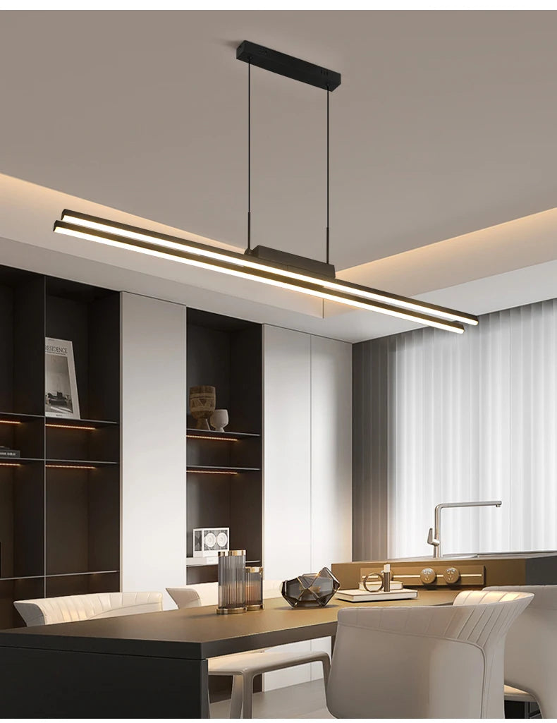 Modern Minimalist LED Pendant Light for Dining Room Adjustable Linear Chandelier in Gold Dimmable Hanging Lamp Fixture for Home