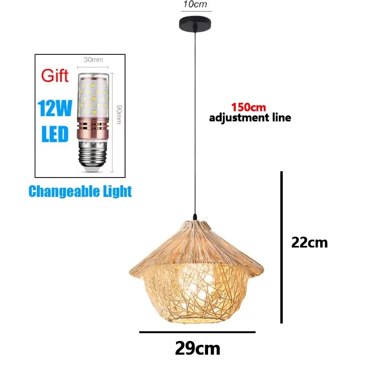 Bamboo Hand Weaving Pendant Lights 38cm Hanging LED Ceiling Lamp Chandelier Fixture Rattan Hand Craft Woven Home Bedr...