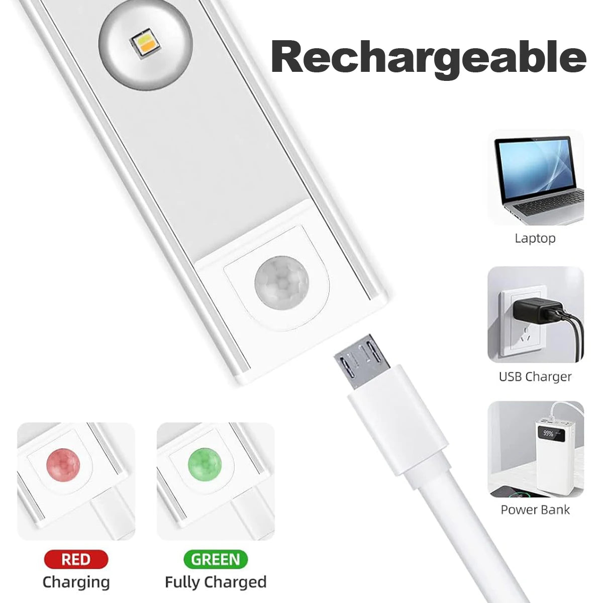 Ultra Slim Led Motion Sensor Light Strip Tricolor Lamp Usb Rechargeable Lights Leds Night With Pa...