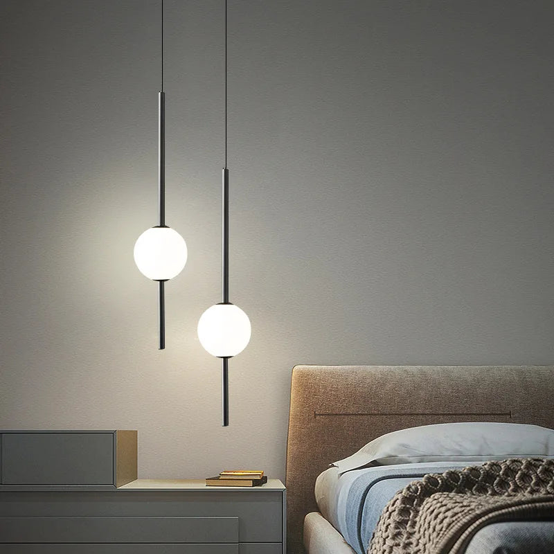 Nordic Glass Ball LED Chandelier Lighting Bedroom Bedside Hanging Pendant Lamp Modern Interior Home Decor Lights
