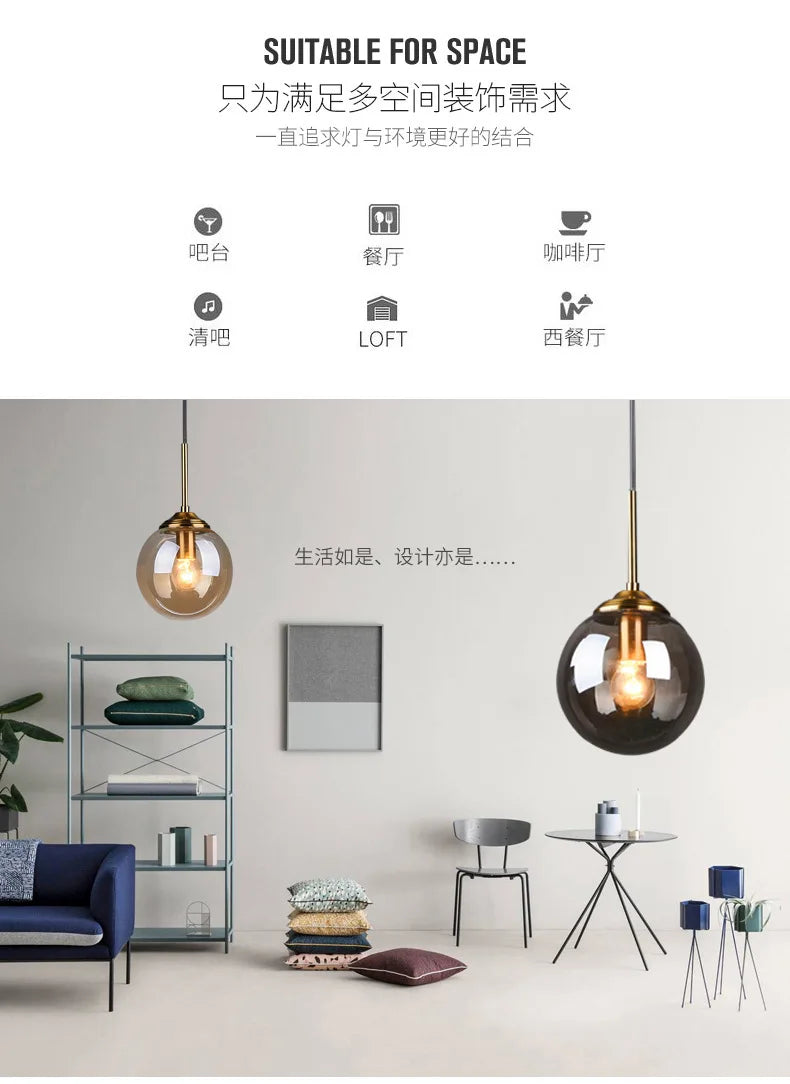 Modern Glass Hanging Lamp E27 Clear Amber Stone Chandelier  Nordic Home Decor Lighting for Living Room Cord Pendant Lights