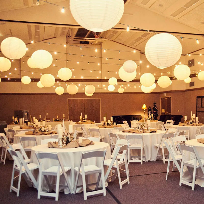 30Pcs/set White Paper Lanterns Chinese Hanging Round Lantern Lamp for Wedding Anniversary Birthday Party Decoration Christmas