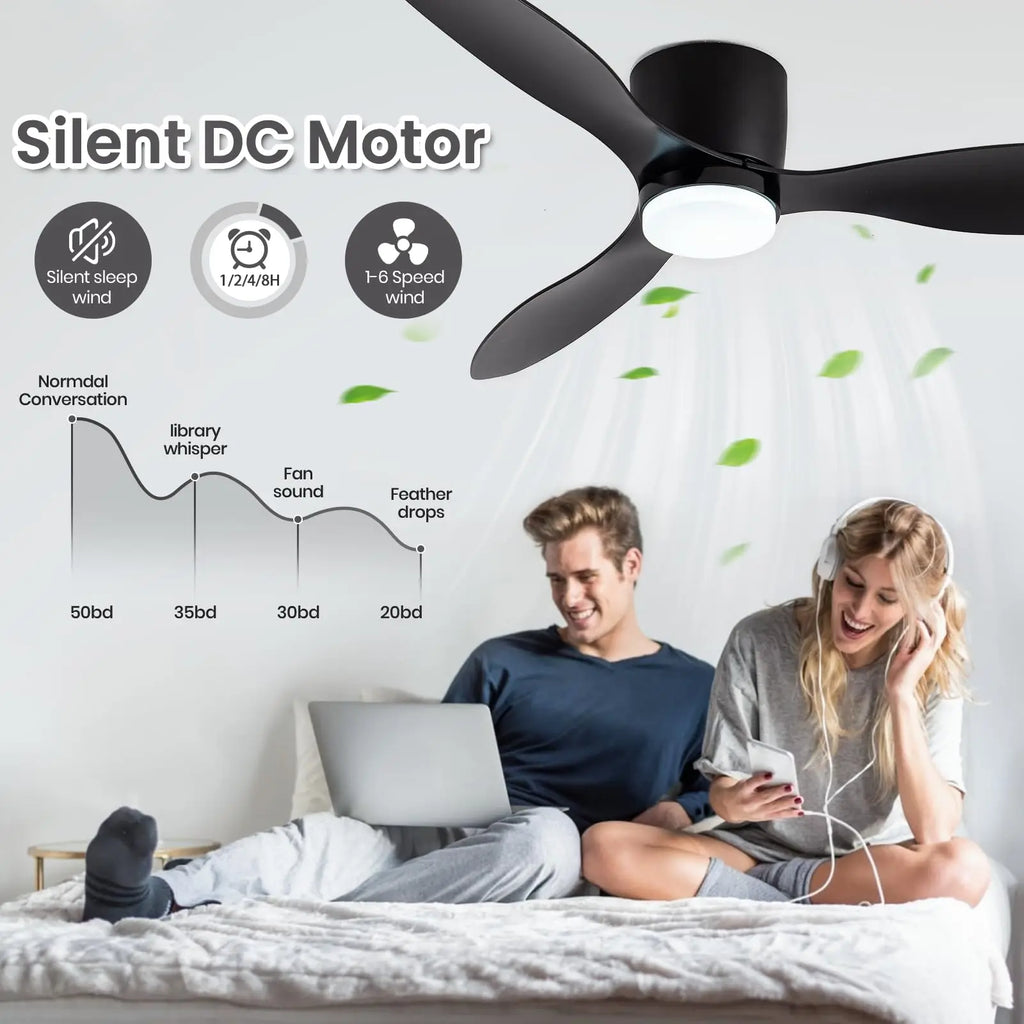 IRALAN Low Floor 52inch Ceiling Fan Modern Bedroom LED Fan Light Dining Living Room Ceiling Lamp ...