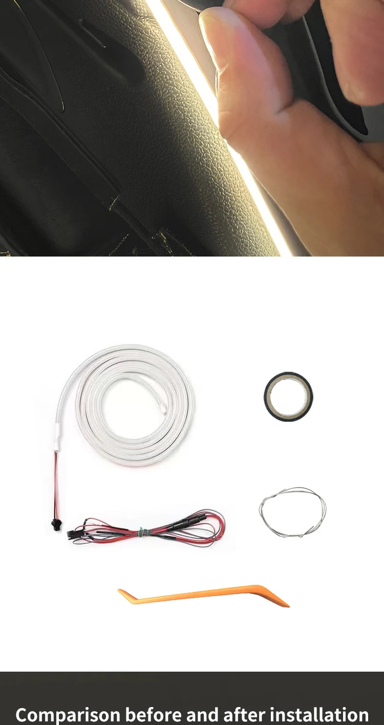Car Trunk Led Light Strip Waterproof PVC Flexible Ambient Light Strip Automatic On/Off Hidden Ins...