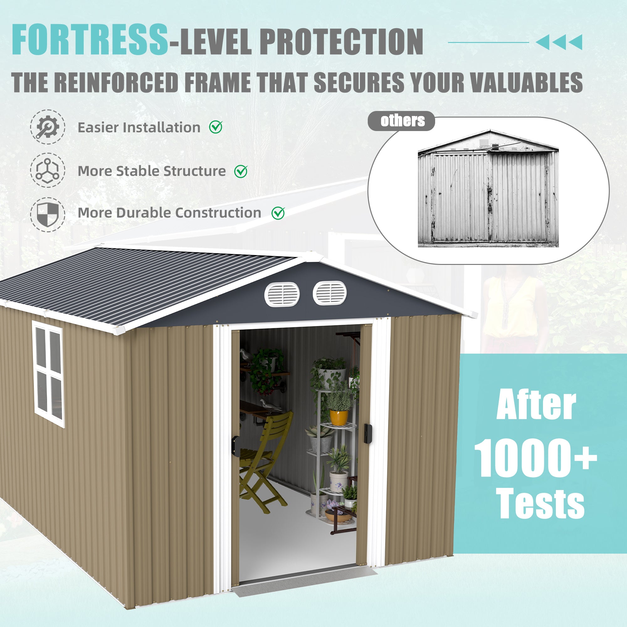 8x12 FT Campcraft Heavy-Duty Metal Storage Shed