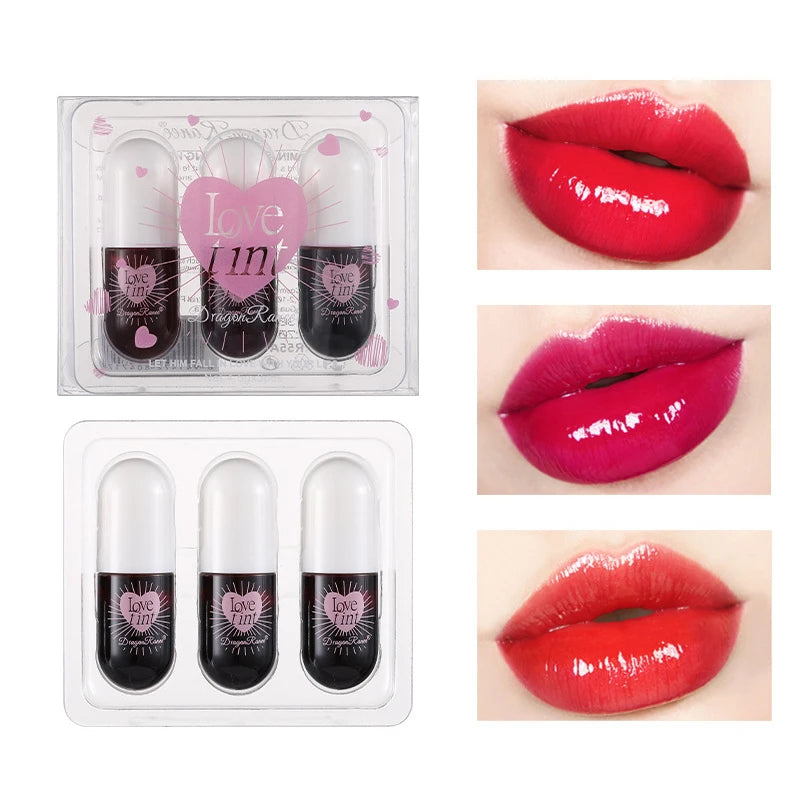 3Pcs/Box Tint Dyeing Liquid Lipstick Set Waterproof Mirror Lip Gloss Water Lip Tint Non-Sticky Lip Eye Cheek Makeup Cosmetic