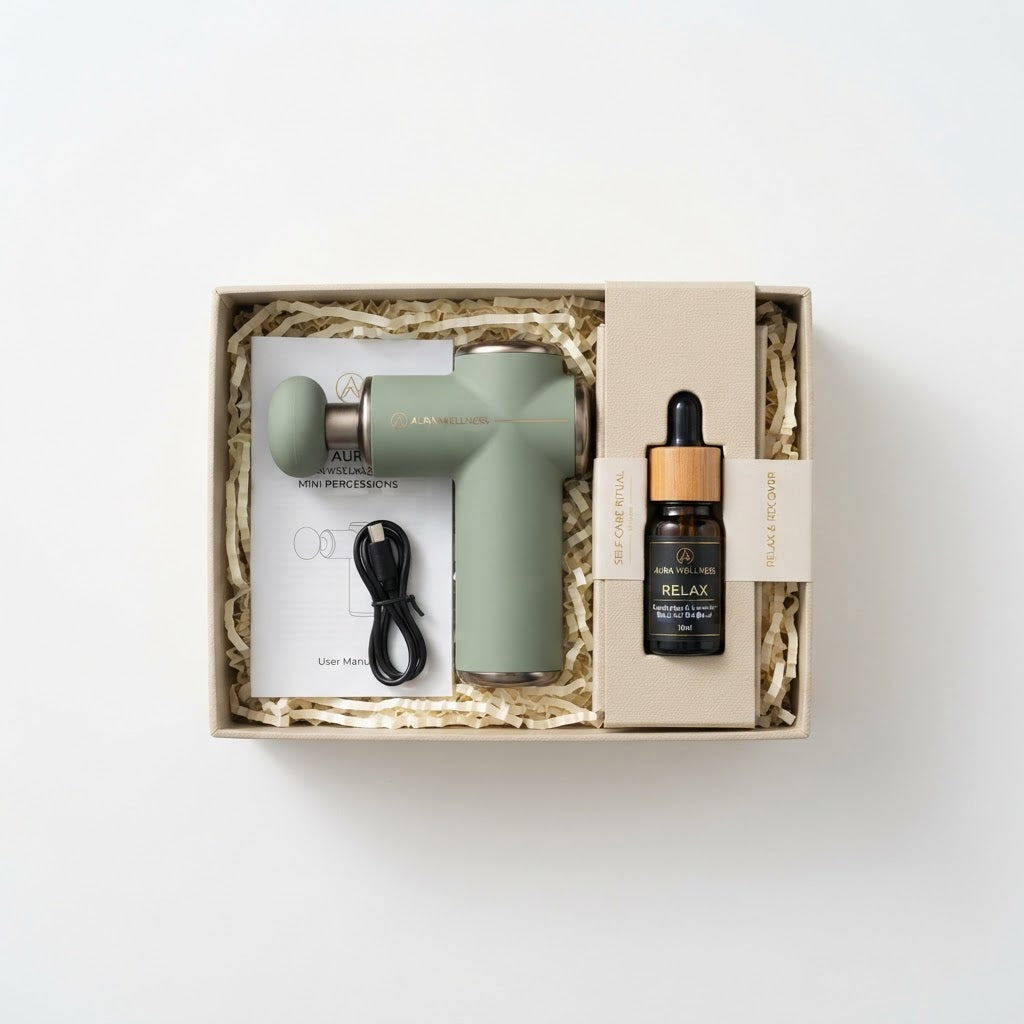 Self-Care Gift Set — Mini Percussion Massage Gun + Plant essential oil