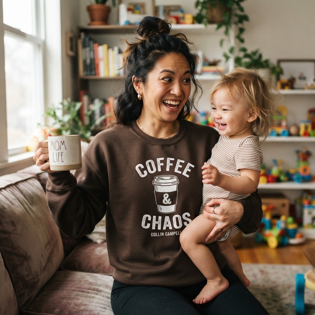 Coffee & Chaos — Premium Crewneck Sweatshirt | COLLIN CAMPELL product image