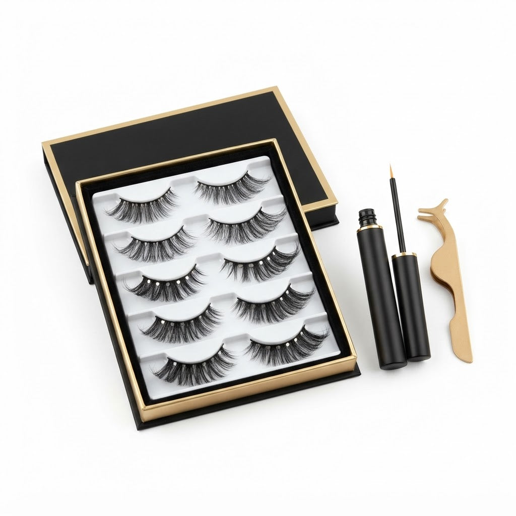 Reusable Magnetic Eyelashes with Magnetic Eyeliner — 5 Pair Luxury Lash Set