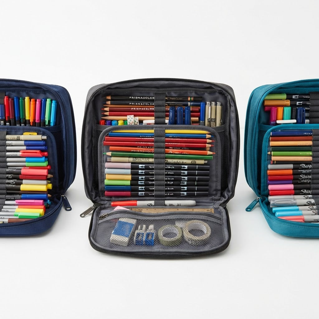 Large Pencil Case Organizer — Double Zipper Pouch for Pens, Markers & Supplies