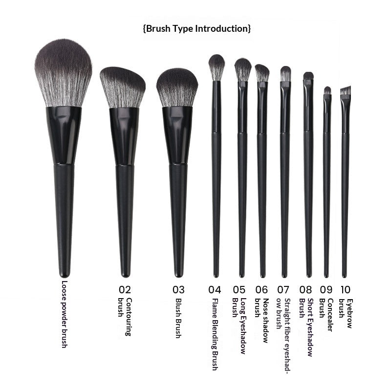 Nylon-bristle Matte Black Makeup Brush Set, Portable