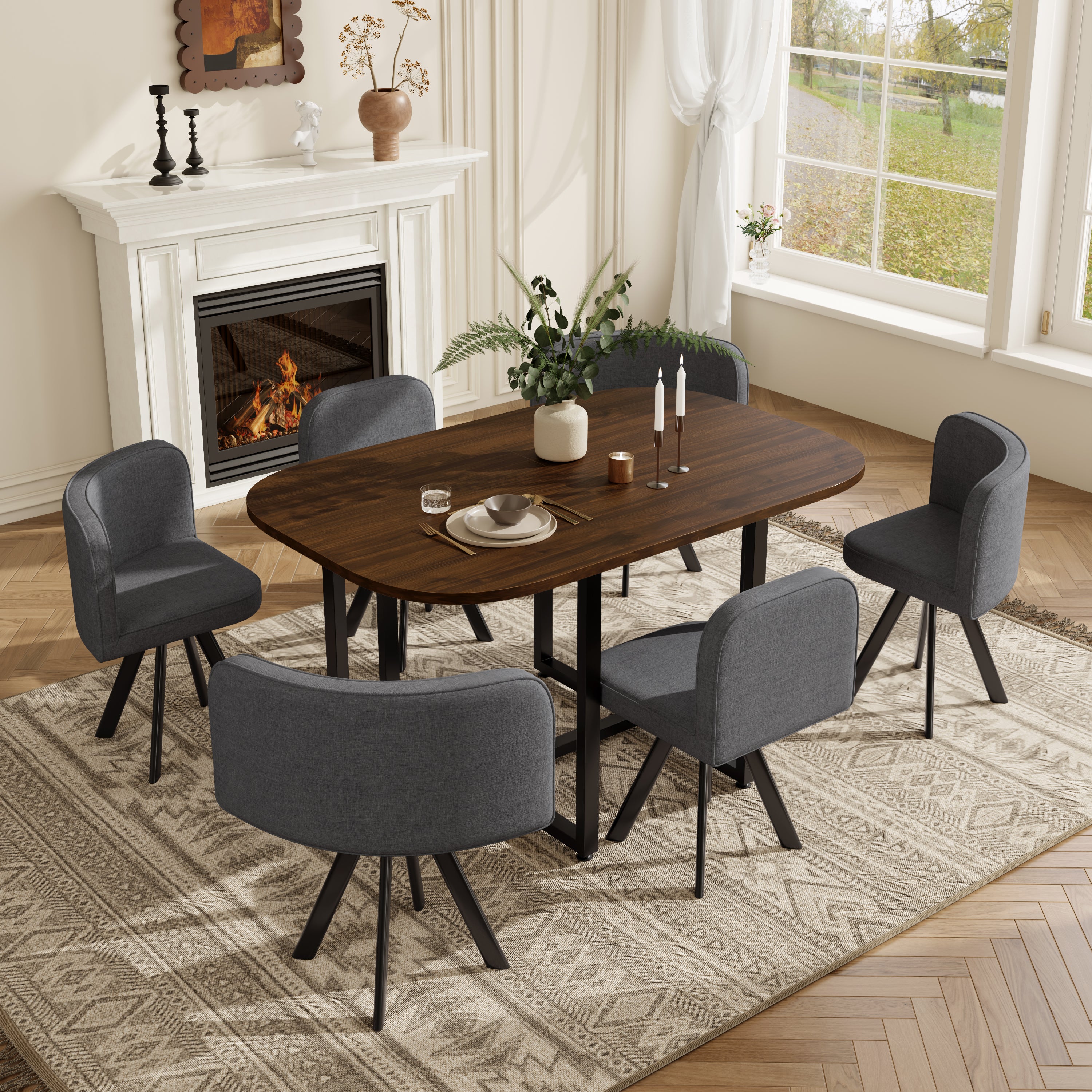 6-Person Solid Wood Dining Table & Chairs Set