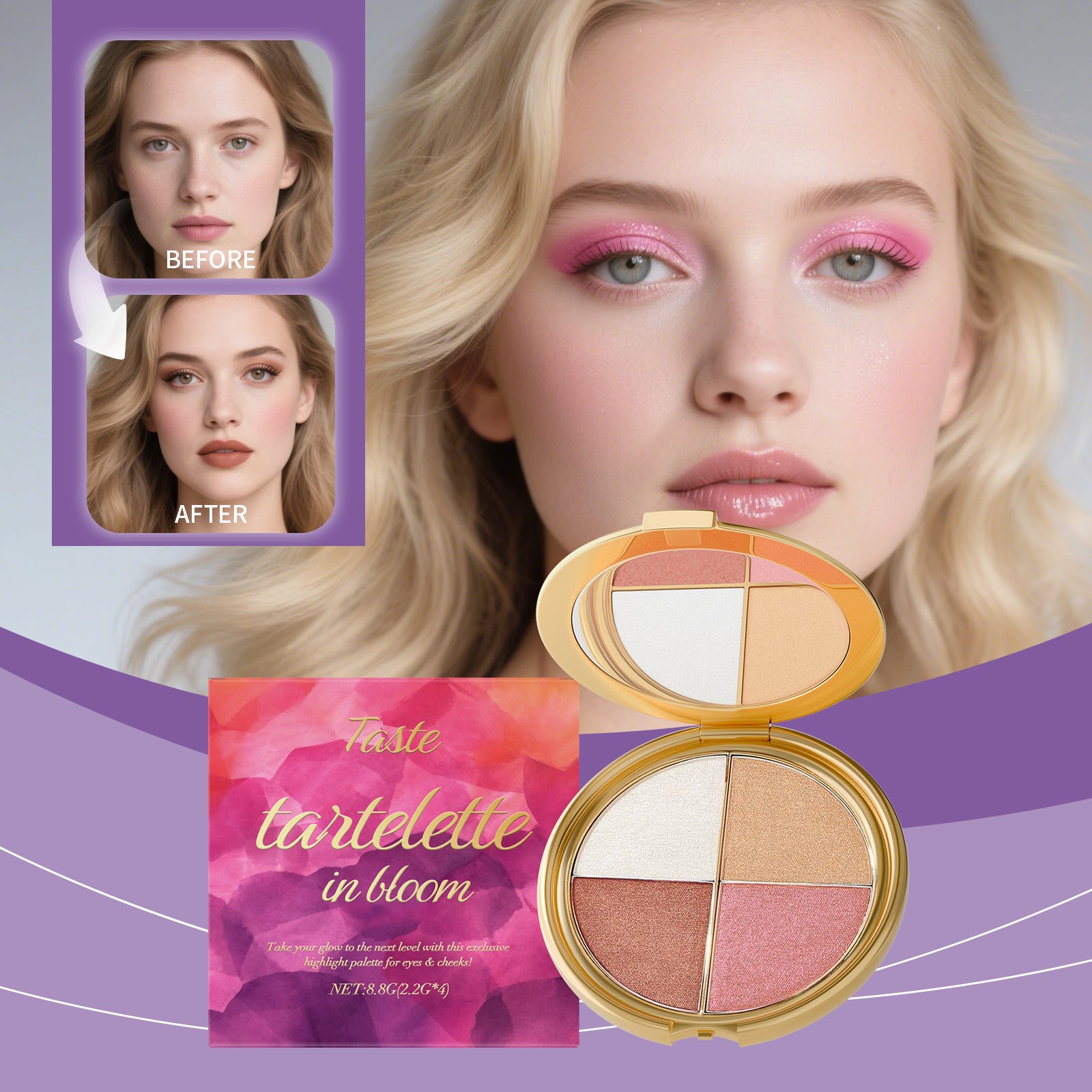 Highlighter, Eyeshadow, And Blush Palette 8.8g