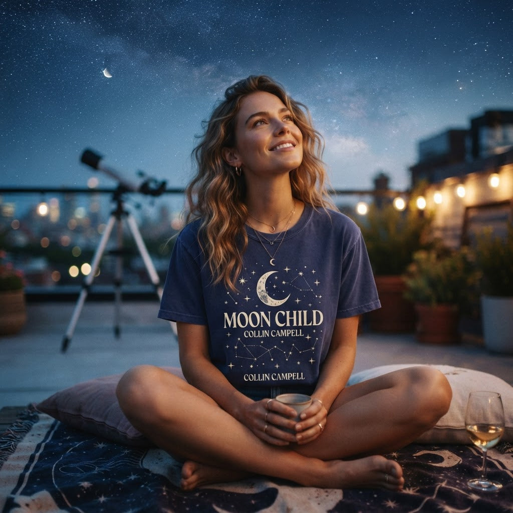 Moon Child Celestial Tee — Premium Garment-Dyed T-Shirt | COLLIN CAMPELL product image