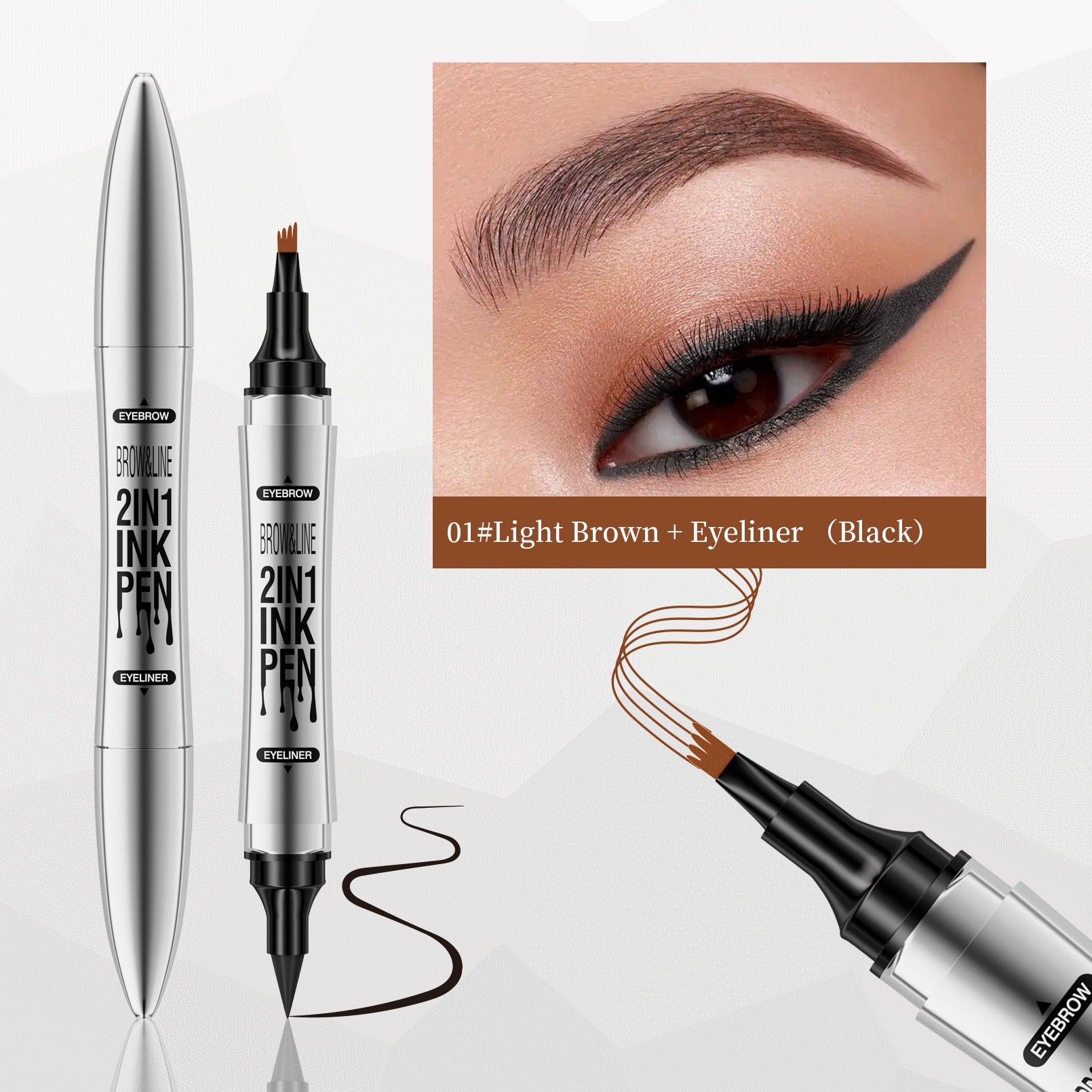2 In 1 Microblading Eyebrow Pen, 4 Fork Tip,3D Waterproof Magic