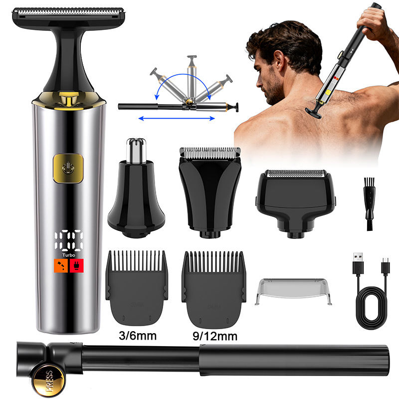 Grooming Gift Set — Charcoal Teeth Whitening Powder Act + Electric Mens Back Shaver Body Trim