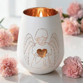 White Tealight Holder – Guardian Angel Design, Glass Lantern For