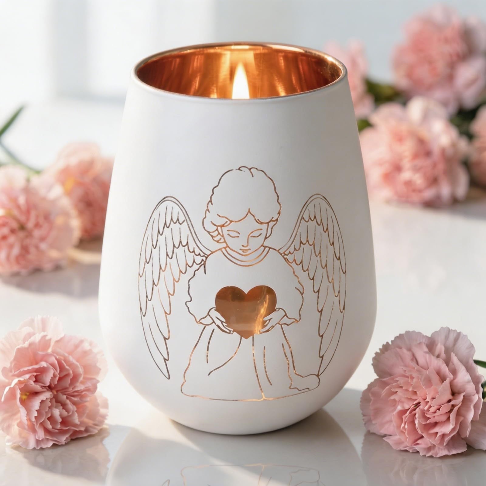 White Tealight Holder – Guardian Angel Design, Glass Lantern For