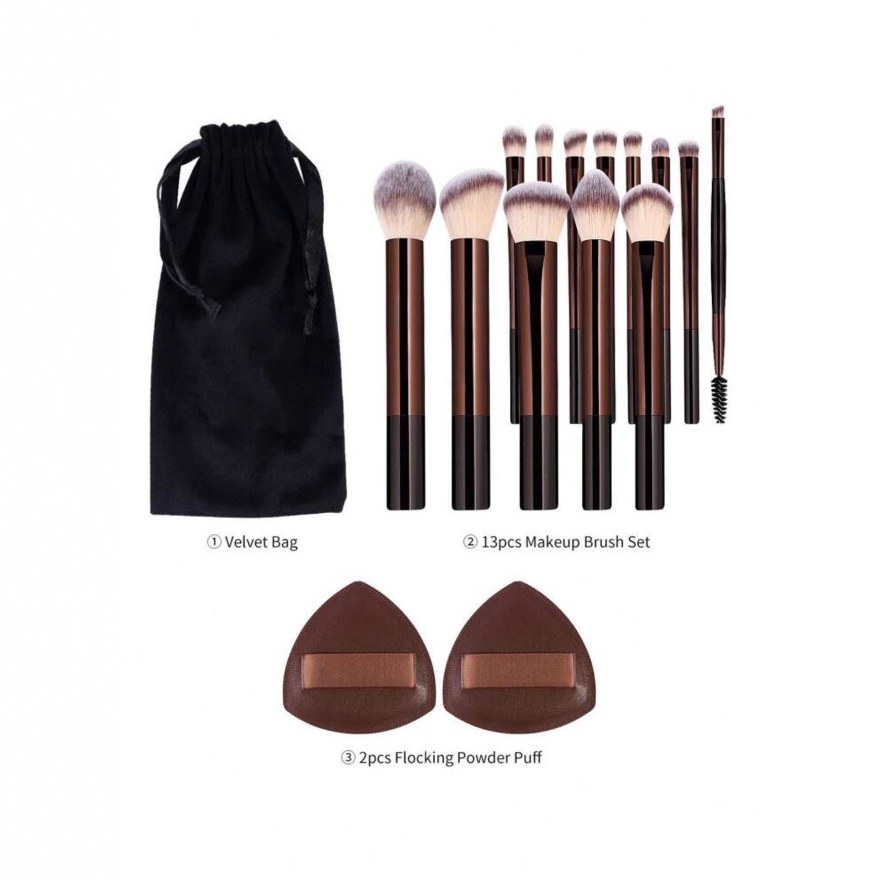 Brown Aluminum Tube Makeup Brush Set