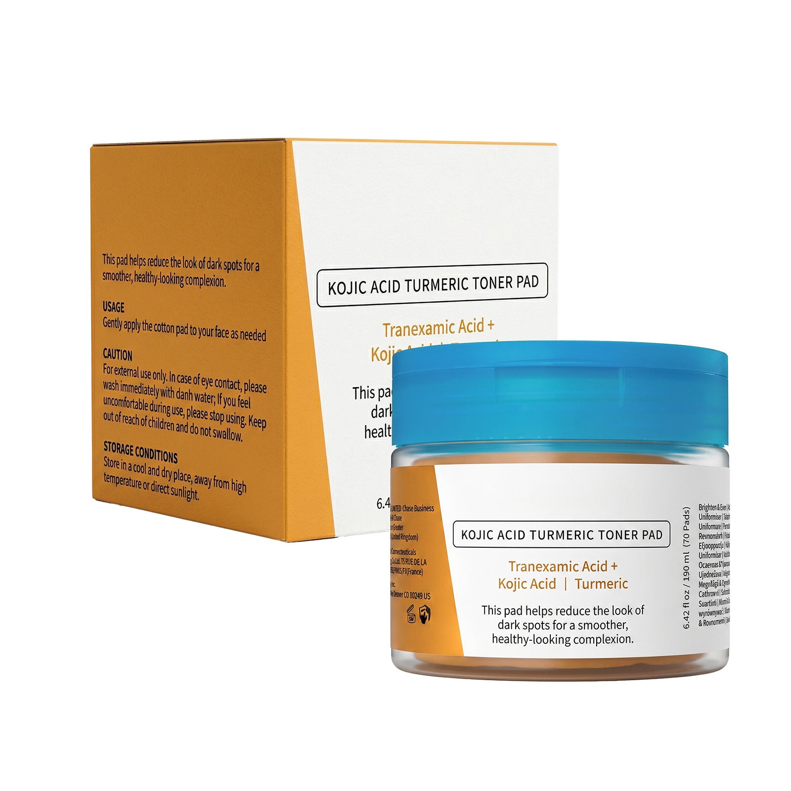 Kojic Acid Turmeric Toner Pads, Exfoliating Facial Cotton Pads