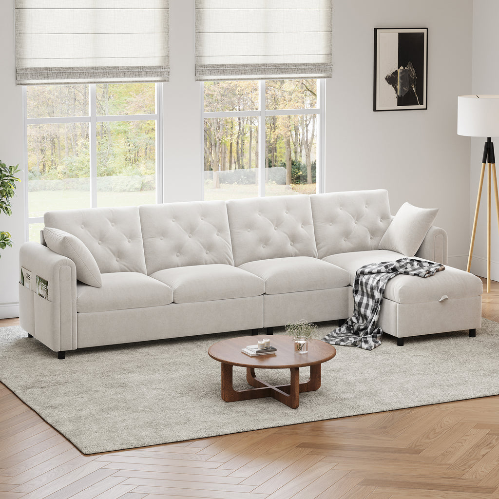 Modern L-Shaped Velvet Sectional Sofa With Storage Chaise
