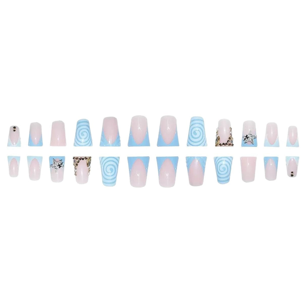 Water-drop Rhinestone-textured Short False Nails