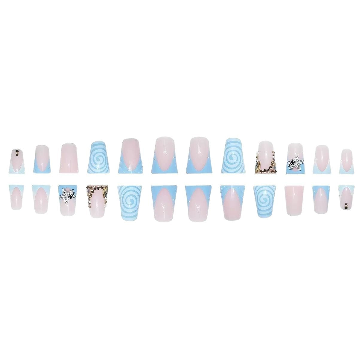 Water-drop Rhinestone-textured Short False Nails