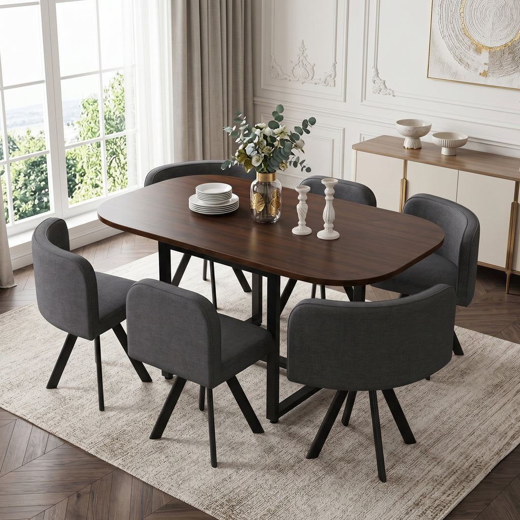 6-Person Solid Wood Dining Table & Chairs Set