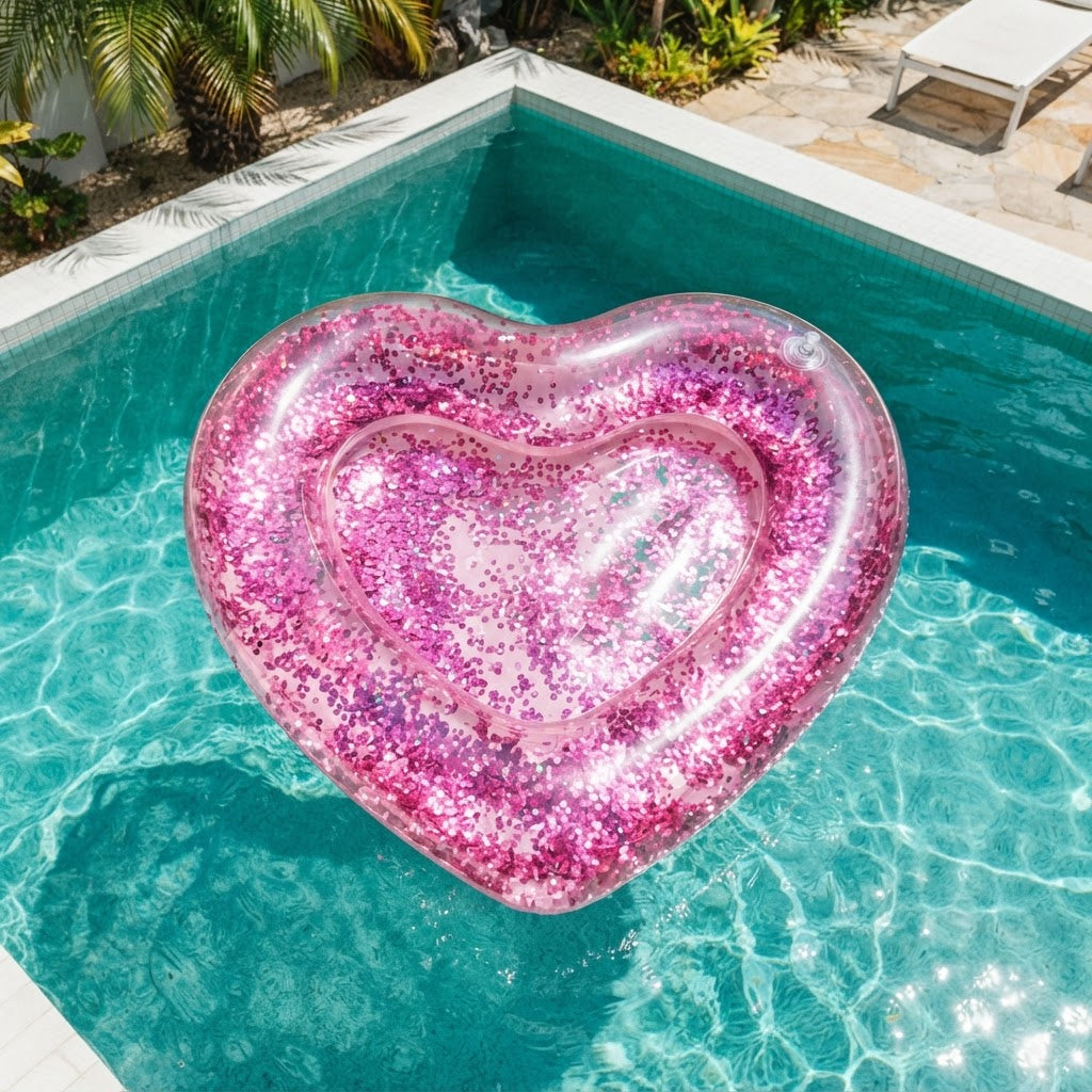 Heart-Shaped Sequin Inflatable Swimming Ring — Summer Pool Float