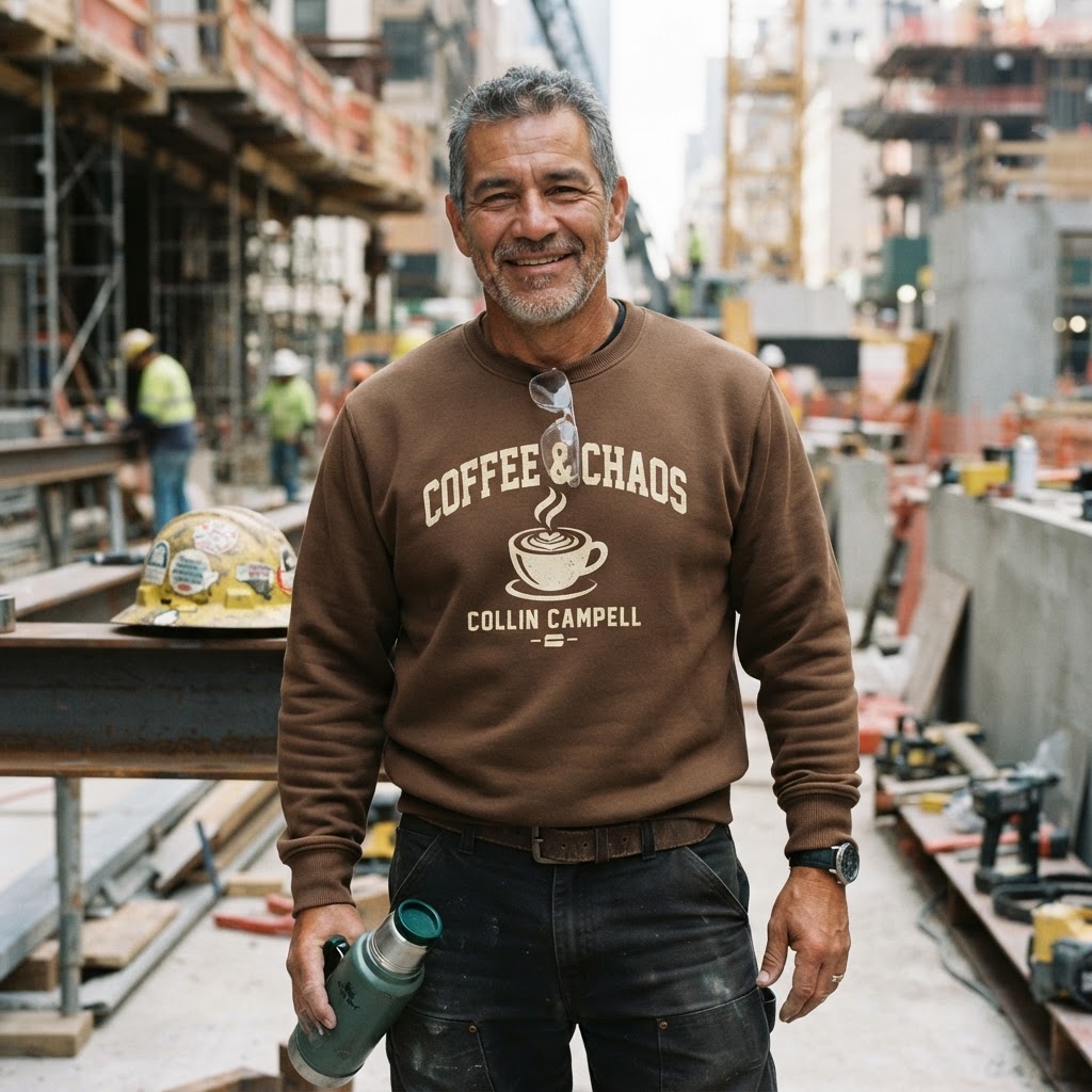 Coffee & Chaos — Premium Crewneck Sweatshirt | COLLIN CAMPELL product image