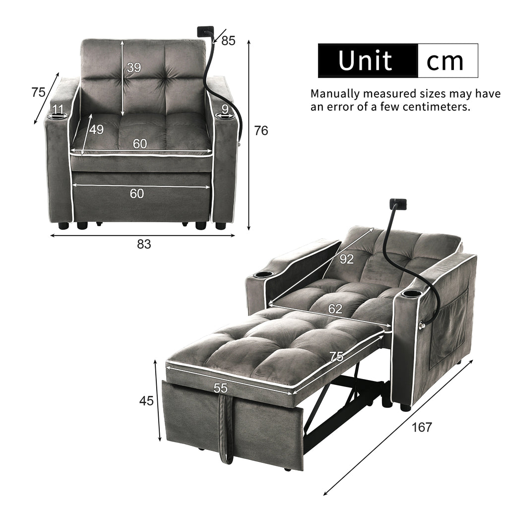 3-in-1 Convertible Sofa Bed With Drink Holders