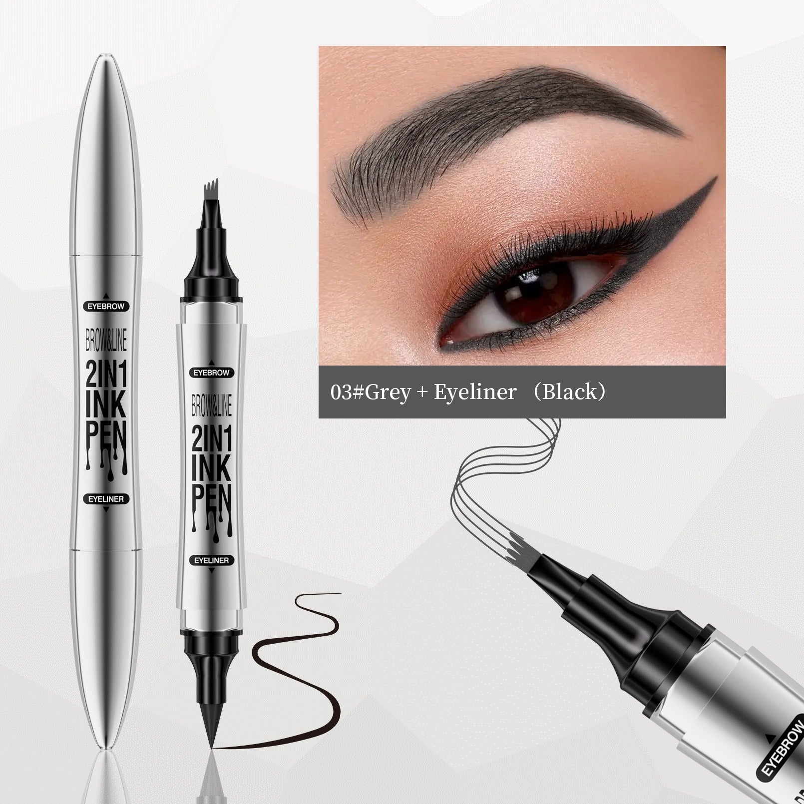 2 In 1 Microblading Eyebrow Pen, 4 Fork Tip,3D Waterproof Magic