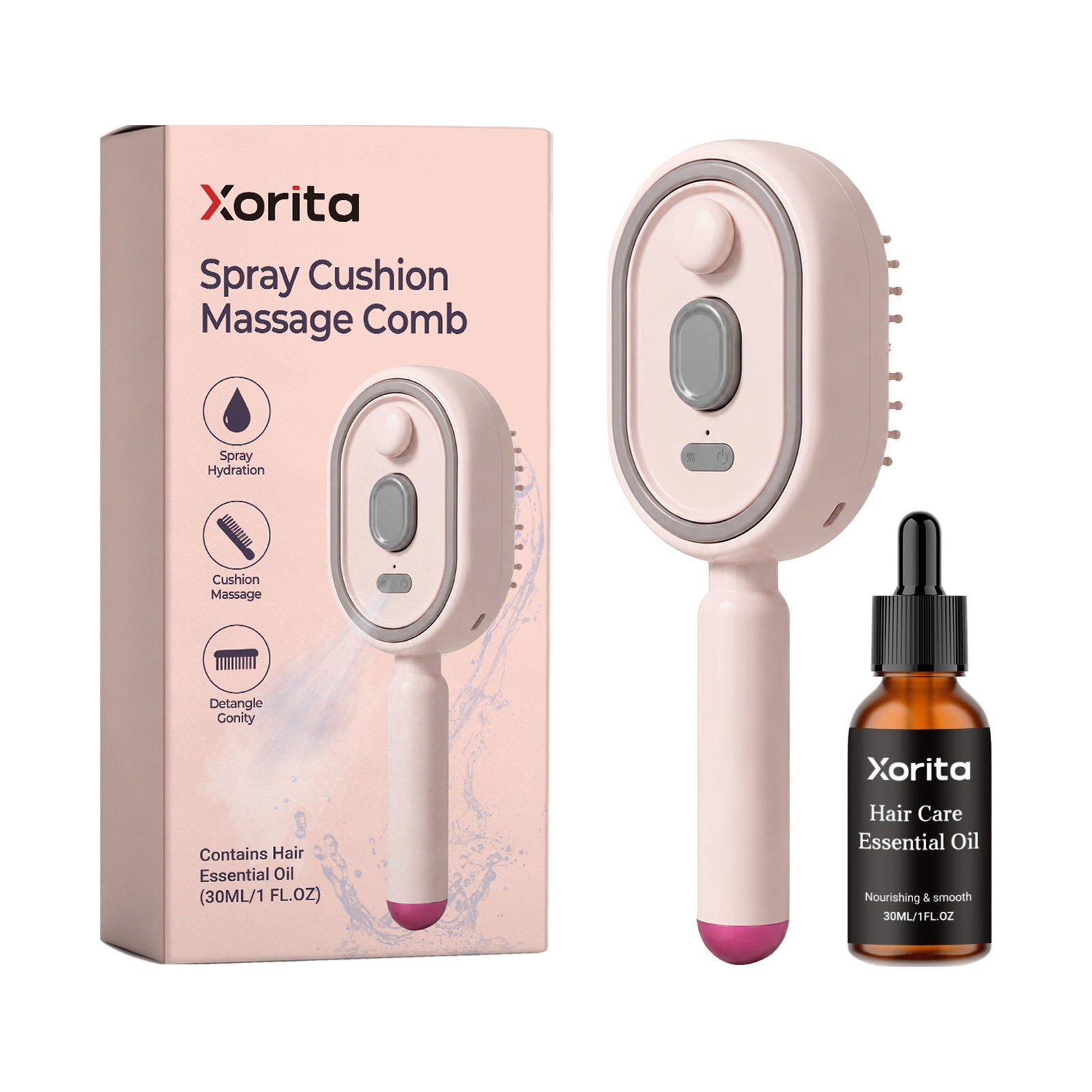 Self-Care Gift Set — Electric Spray Airbag Massage Comb + Electric Spray Airbag Massage Comb + Round-neck Sparkly Heat-transfer Rh