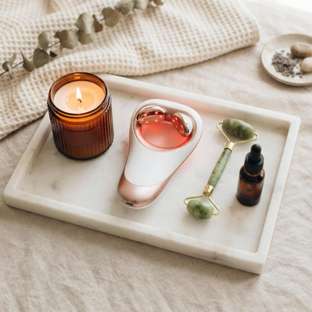 Red Light Eye Massager — Spa Flatlay