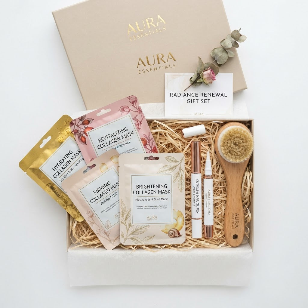 Skincare Ritual Gift Set — Collagen Biocellulose Face Mask (10 + Nail Cuticle Softening PenExfoliati