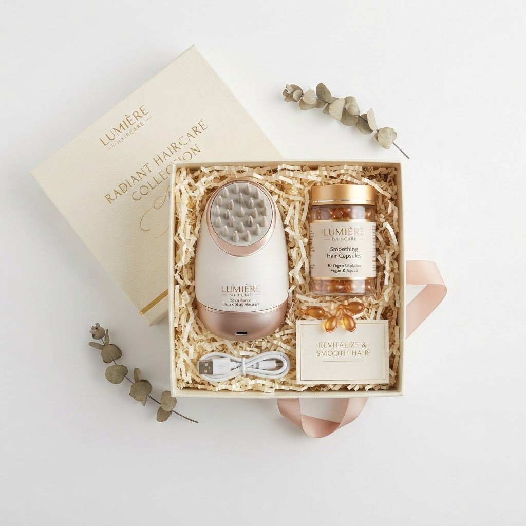 Hair Care Gift Set — Electric Scalp Massager + Smoothing Hair Care Capsules