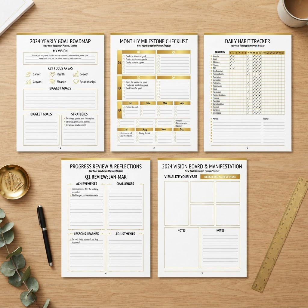 New Year Resolution Tracker interior pages preview