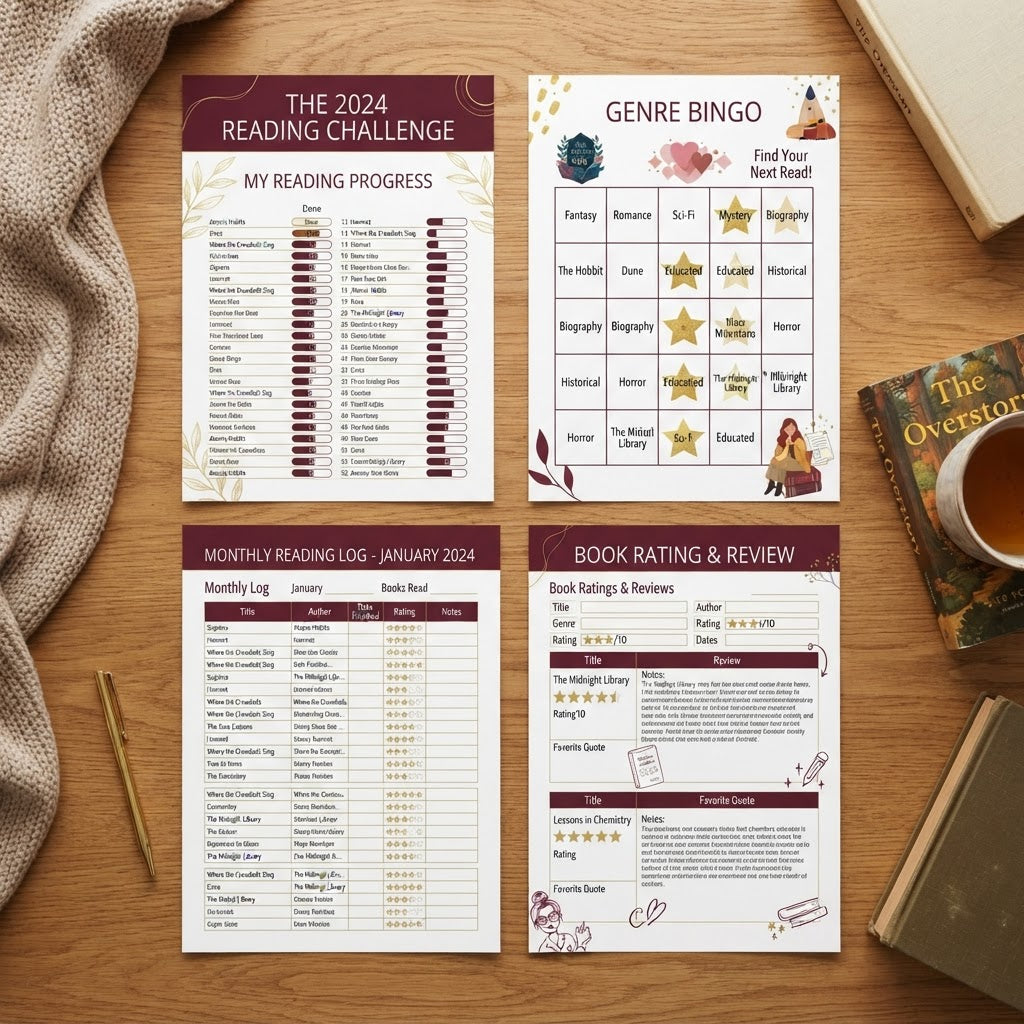 Reading Challenge Tracker interior pages preview