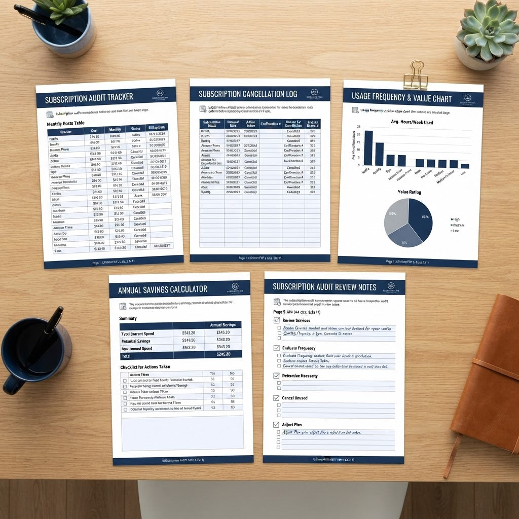 Subscription Audit Worksheet interior pages