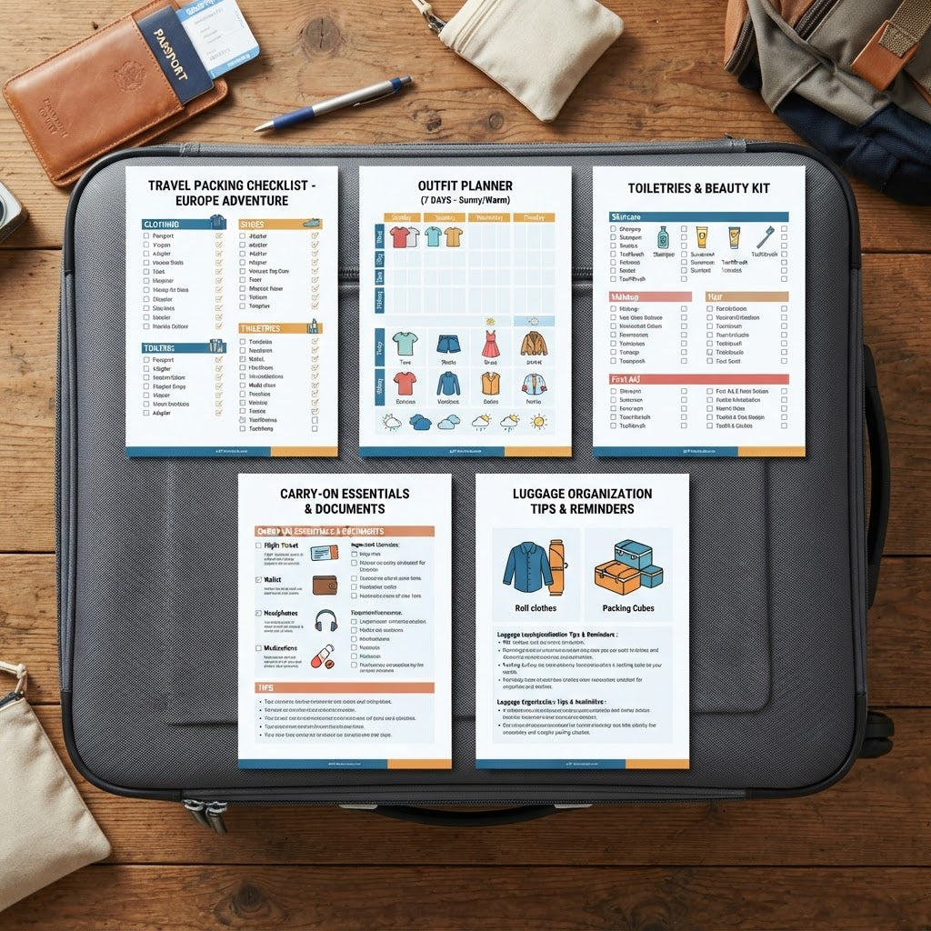 Travel Packing Checklist interior pages
