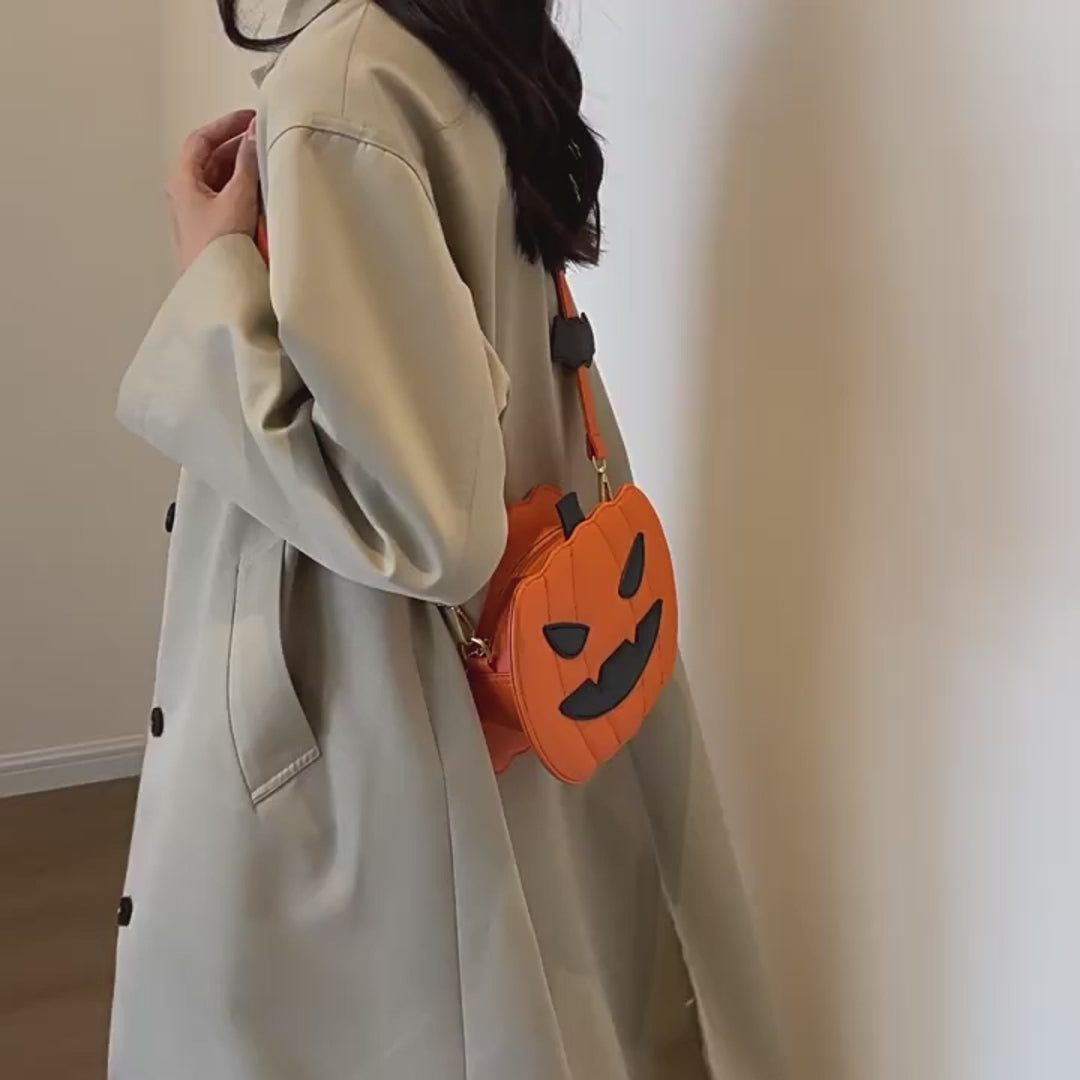 Halloween Bags Funny Pumpkin Cartoon Shoulder Crossbody Bag With Bat Personalized Creative Female Bag