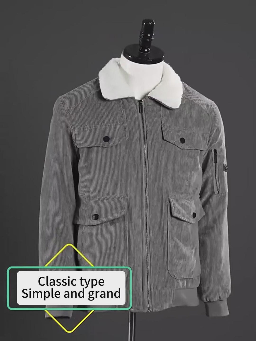 Winter Lapel Fleece Jacket With Pockets Warm Thicken Cotton Coat Men's Clothing