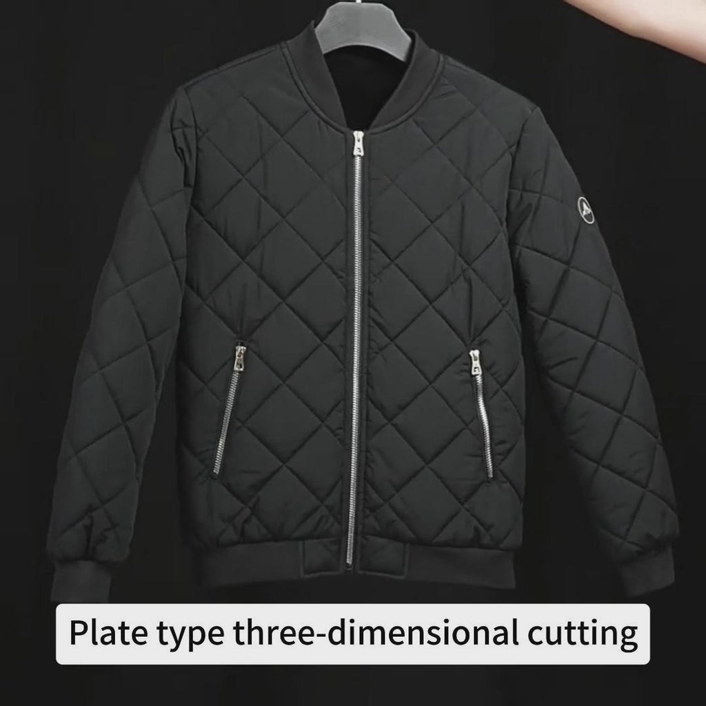 Fashion Rhombic-sewing Design Cotton Coat Winter Warm Thickened Baseball Jacket Casual Solid Color Outwear Clothing For Men