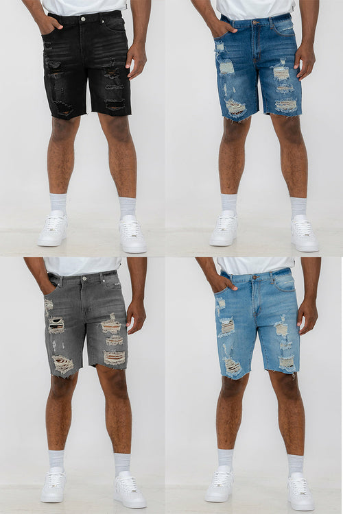 Washed Distressed Denim Shorts DSP1
