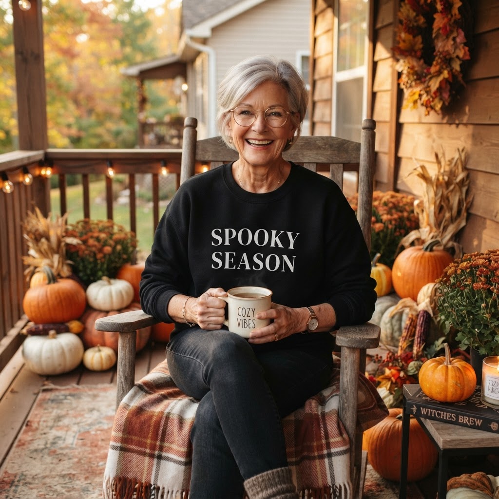 Spooky Season Sweatshirt on older model - lifestyle